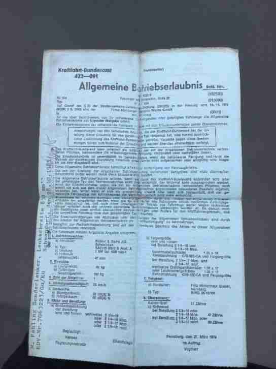 Betriebserlaubnis Hercules Prima 5 Versandkosten 0,60 Cent per Deutsche Post