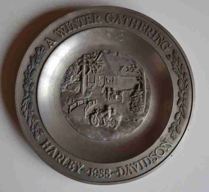 Harley Davidson A winter gathering 1988 pewter plate, collectible