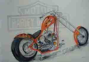 Harley Davidson Chopper; Aquarellbild