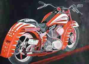 Harley Davidson; Red Custom; Acrylbild
