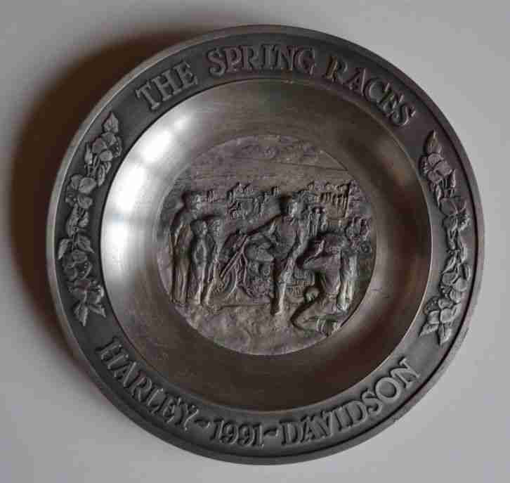 Harley Davidson pewter plate, The spring races 1991, collectible