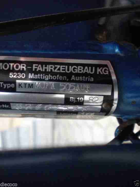 KTM 505 MOFA 25, 1kW, 47 ccm, 25 km/h, Bj.1982, Original Papiere + Schlüssel,