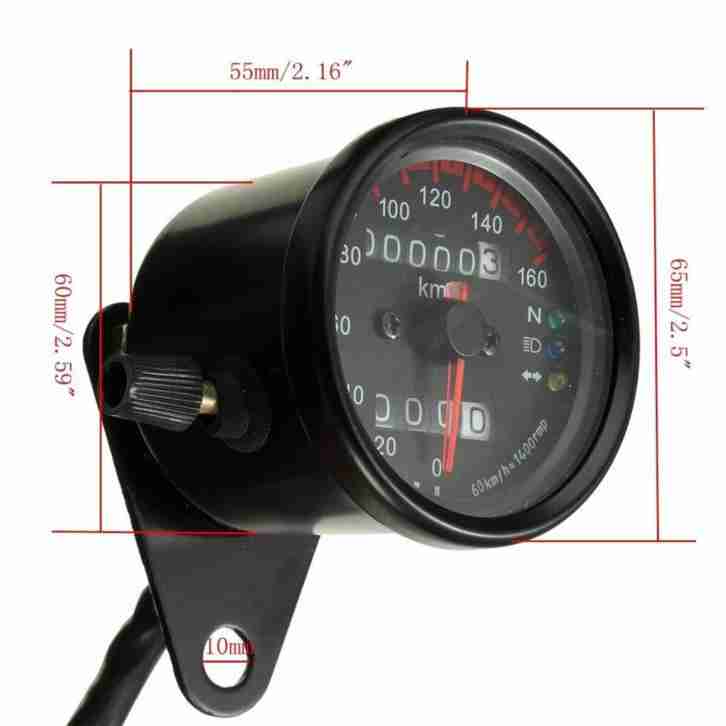 Motorcycle Odometer Speedometer Tachometer Speedo Meter Black LED Backlight