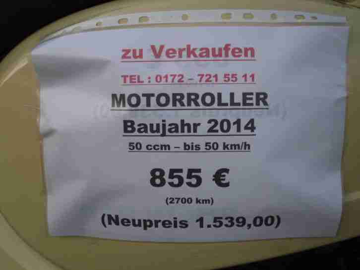 Motorroller 2Takt 49ccm/45km/h Bj.2014 (Artikelstandort Karlsruhe)