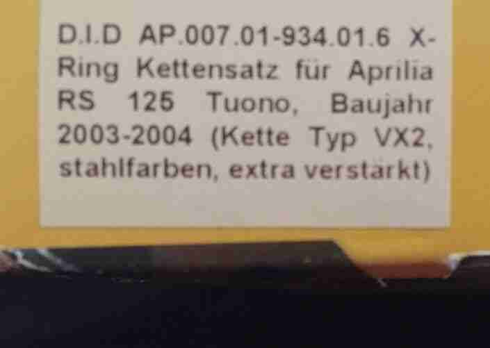 NEU DID VX2 Kettensatz Aprilia RS 125 Tuono BJ 03-04, offene Kette + Nietschloss