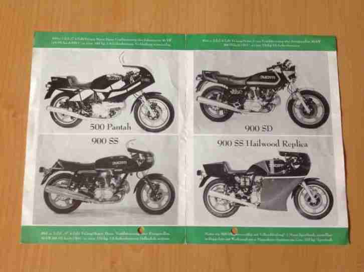 Prospekte Ducati Königswelle Köwe Bevel 900SS HR SD Pantah 350 Vento SS