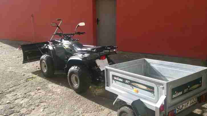 Quad Adly Moto ATV 300 mit Winterdienstausrüstung und Daxara Anhänger
