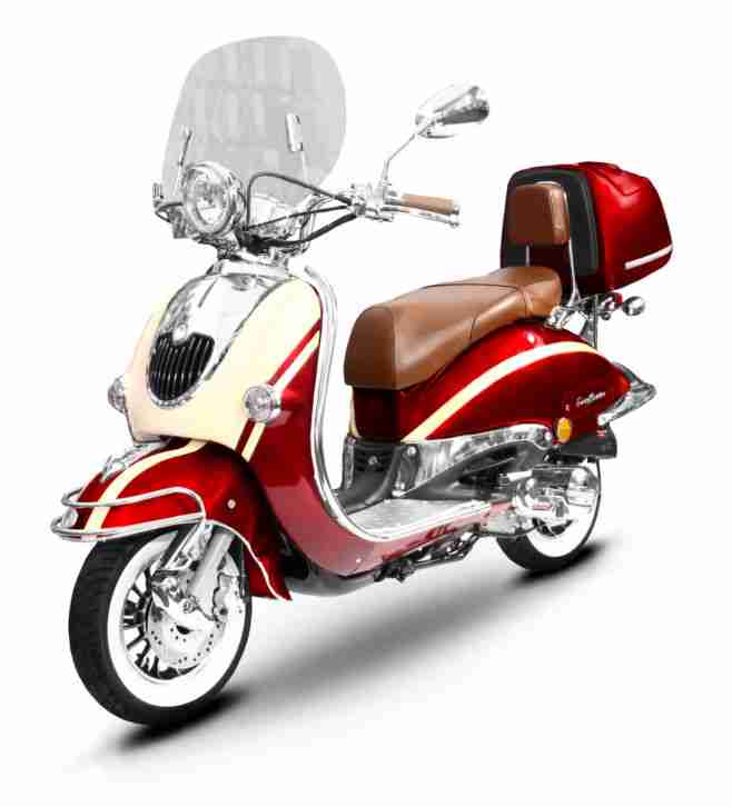 Retro Roller Mofa 25 45 KmH / Motorroller 50 49 ccm Moped rot/beige ARTEMIS 2017