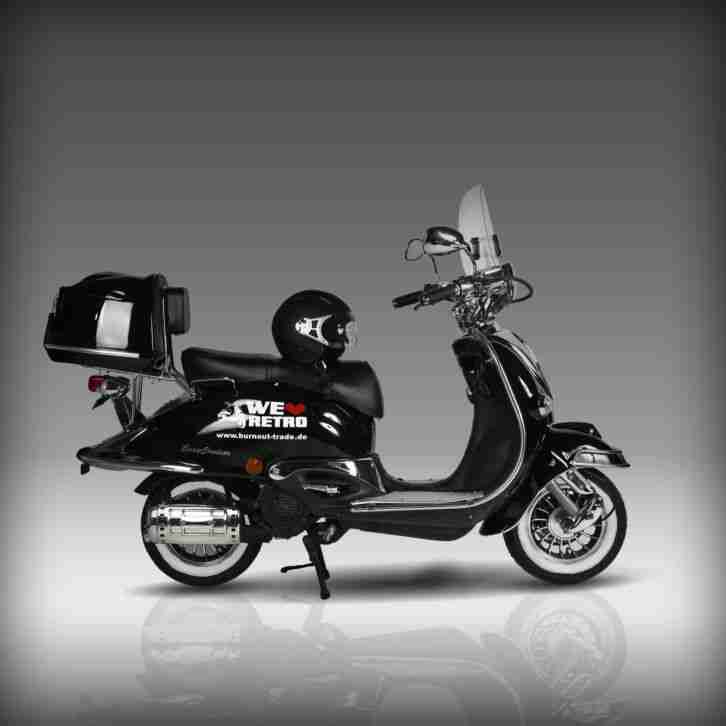 Retroroller Retro Roller Moped Motorroller Scooter Mofa Chrom 125 ccm schwarz