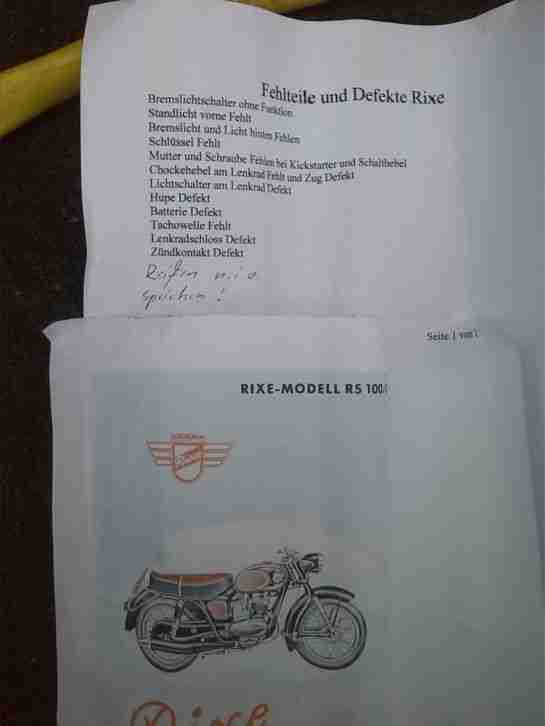 Rixe Bj 1964, 98 ccm, 4 PS, nicht fahrbererit, ohne Papiere, teilrestauriert