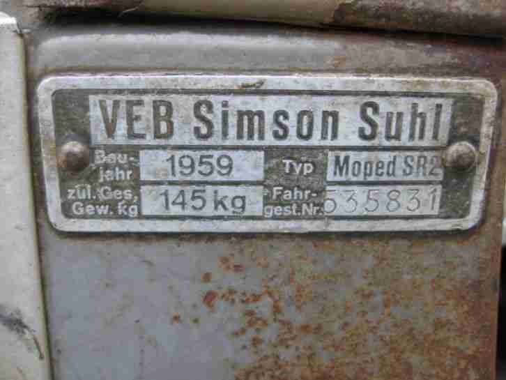 Simson SR 2 Moped Mofa Bj 1959 original und fahrbereit