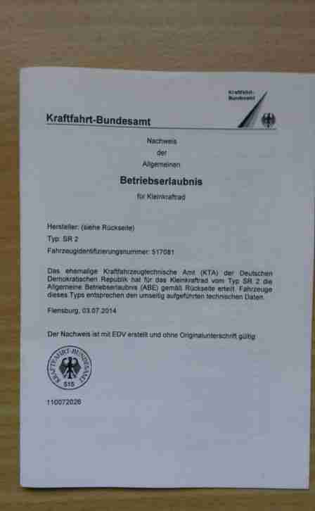 Simson SR 2 mit Betriebserlaubnis Bauj.1959