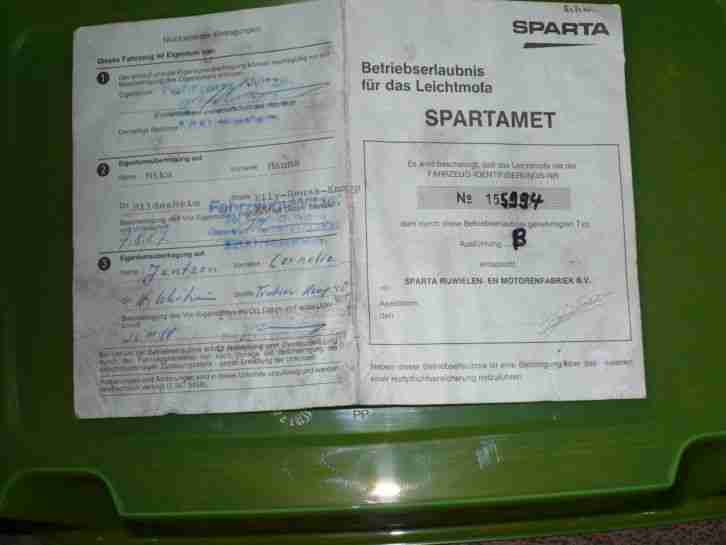 Spartamet Betriebserlaubnis Leichtmofa siehe Foto