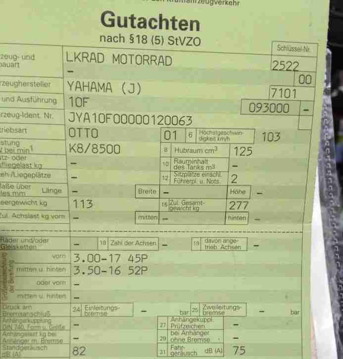 Yamaha Chopper 125 ccm + Handbuch + Papiere Ölwechsel Neu