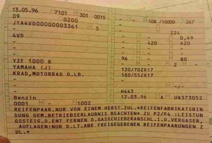 YamahaYZF 1000 R Thunderace gepflegt, 38000KM alle orig. Teile vorhanden !! 1A