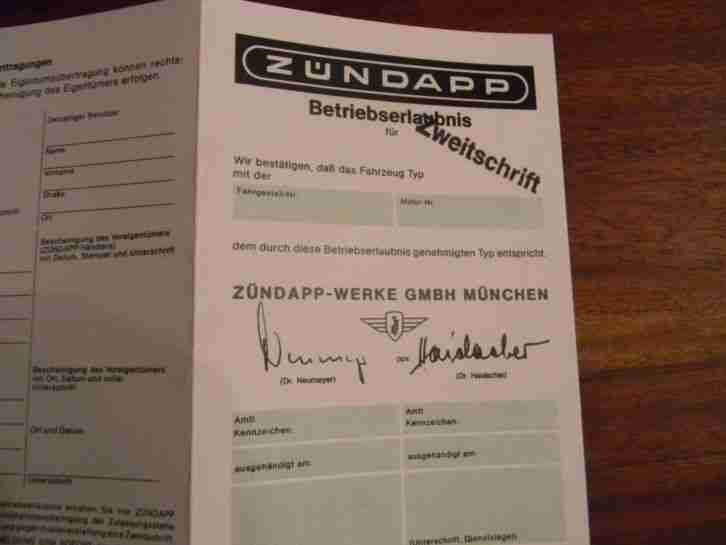 Zündapp CS50 Moped,Betriebserlaubnis Zweitschrift KS,GTS,CS,ZL,R...