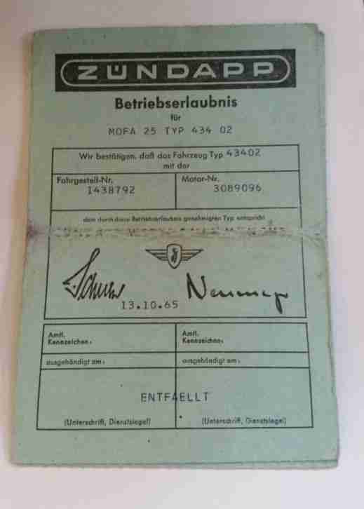 Zündapp Mofa Bergsteiger Typ 434 02 M25 Baujahr 1967 mit original Papiere