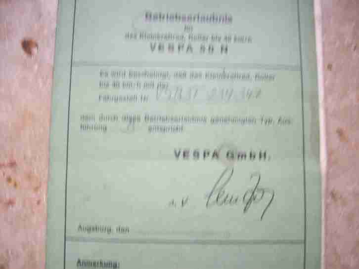 vespa 50N Betiebserlaubnis