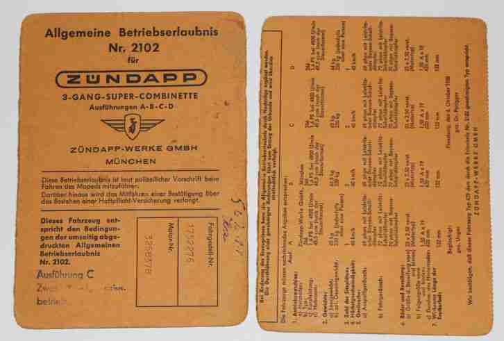 zündapp 3 Gang Super Combinette Bj 1960